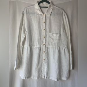 J Jill 100% Linen White Peplum Blouse Size Medium